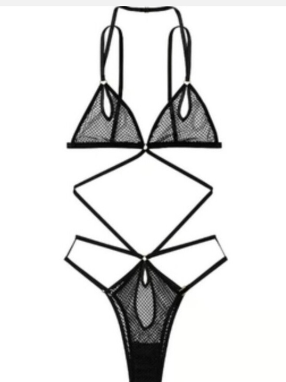 Victoria's secret very sexy fishnet unlined strappy teddy lingerie BLACK LARGE
